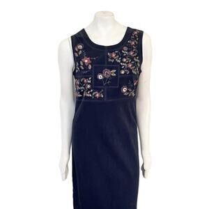 VTG WHITE STAG Floral Embroidered Sleeveless Maxi Dress in Black SZ S